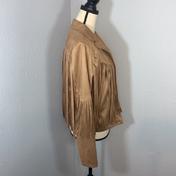Brown Fringe Faux Suede Leather Cowboy Style Long Sleeve Coat - Picture 6 of 14